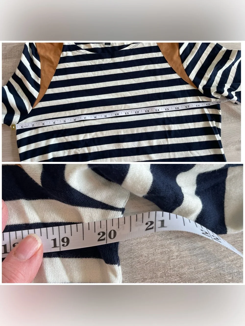 J.Crew size large striped cotton and leather top casual business stripes